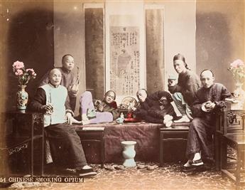 (M. MUMEYA--CHINA) Album with 50 hand-colored photographs depicting Hong Kong and Canton.